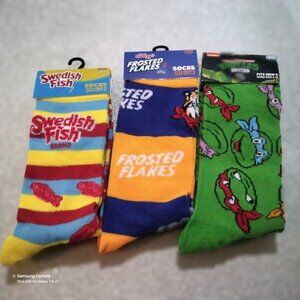 Nickelodeon Teenage Mutant Ninja Turtle Novelty Socks & 2 Other Lot Men 6-12 NWT